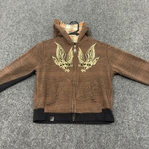 Top Heavy Zip Up Hoodie Kids Size 5/6 Brown Cotton Eagle Graphic Streetwear‎